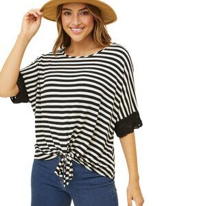 Navy and White Striped Women's Top